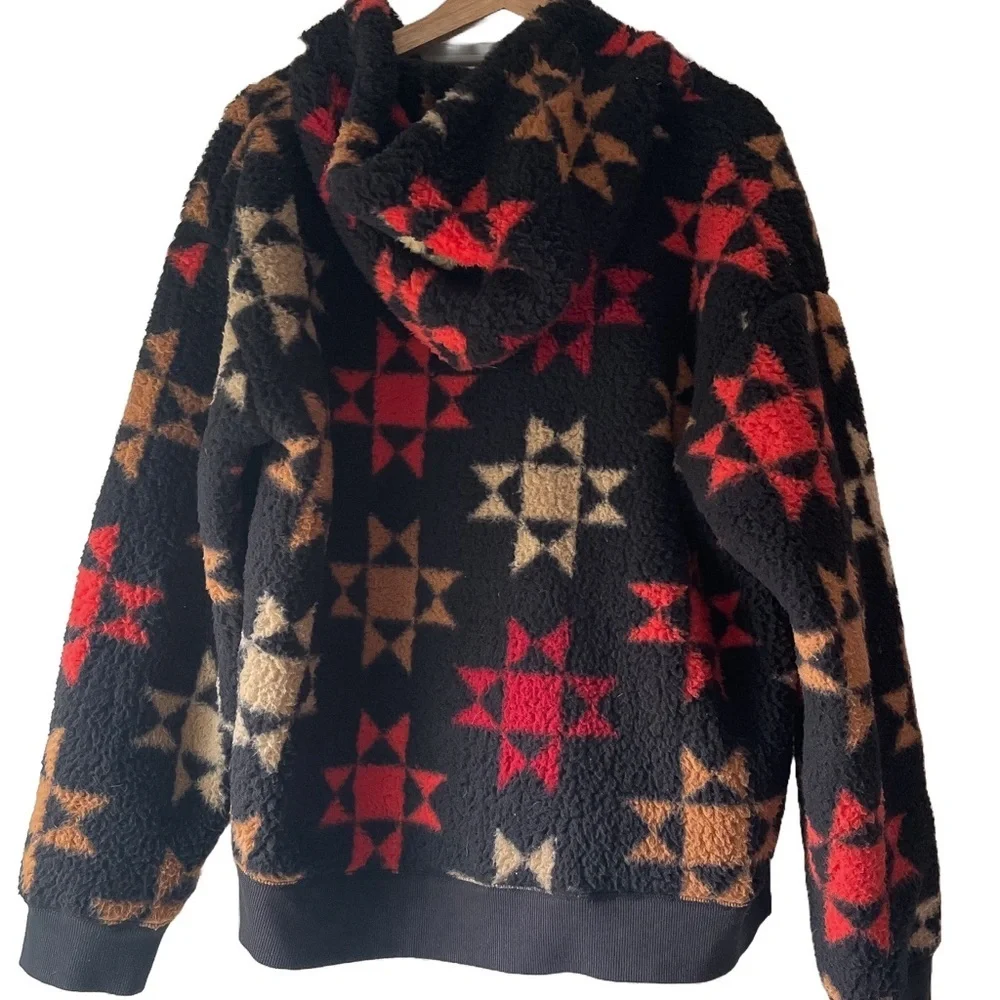 Sonoma‎ Black Star Pattern Fleece Hoodie Size Large NWOT